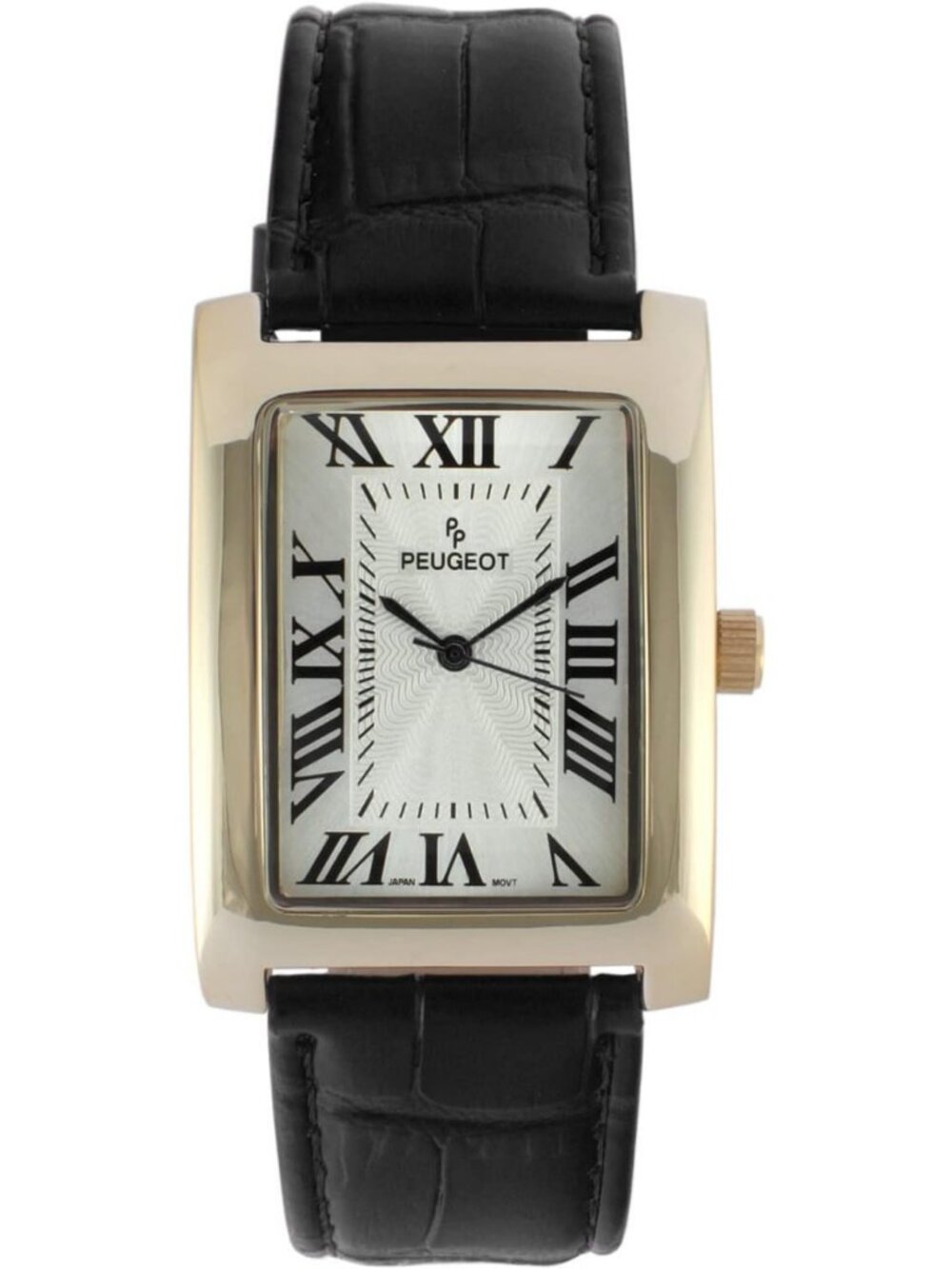 Vintage Men's 14K Gold Plated Roman Numeral Leather Tank Watch - Timeless Style